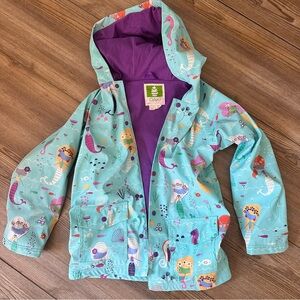 OAKI Aqua Mermaid Print Raincoat with Purple Lining